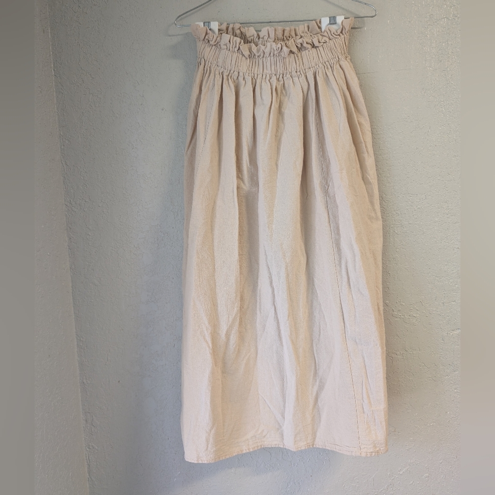 Paper bag Smock Waist Skirt M Neutral Beige Goblin Cottage Elevated Basic Boho